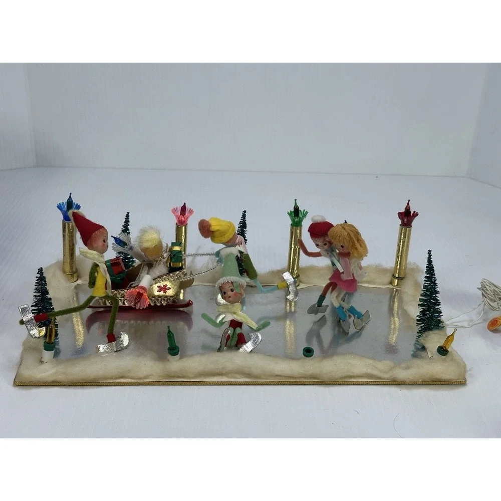 Vintage Pixie Diorama Illuminated Skating Rink Style NO 588 Christmas Japan Box